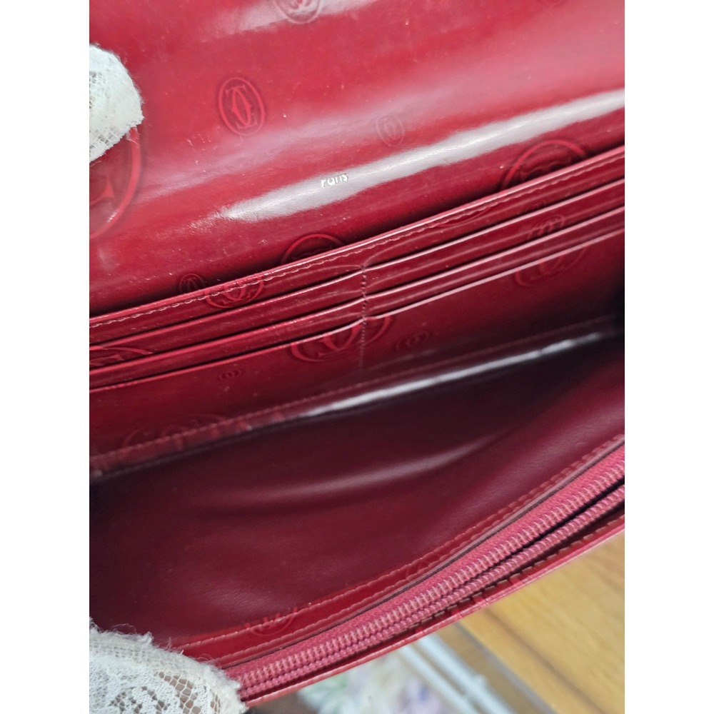 Cartier Happy Birthday Snap Embossed Leather Wallet Burgundy Red Patent Brown - Picture 4 of 15